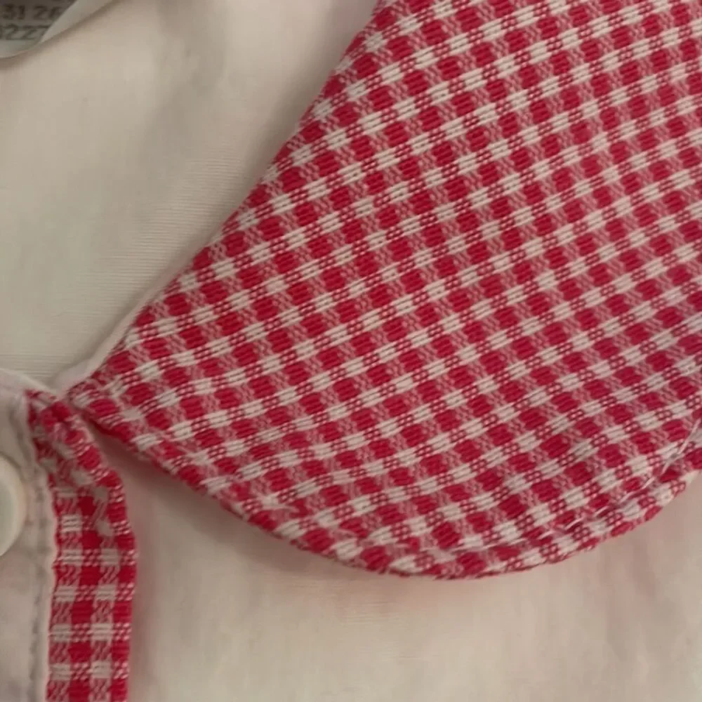 OshKosh B'Gosh Vintage White Shirt Pink Gingham Collar Girls 6X Made in USA